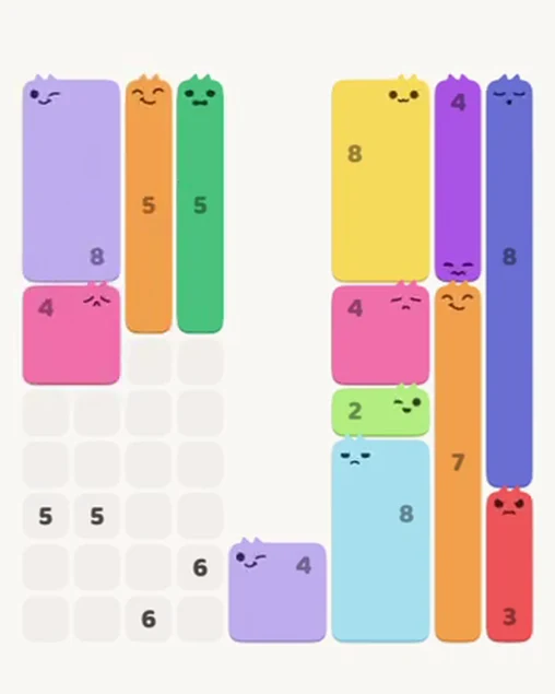 MeowBlock Level 76 after step 13, placing the 4-cell square block at the middle-left area
