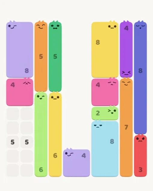 MeowBlock Level 76 after step 15, placing the 6-cell vertical block at the lower-left area