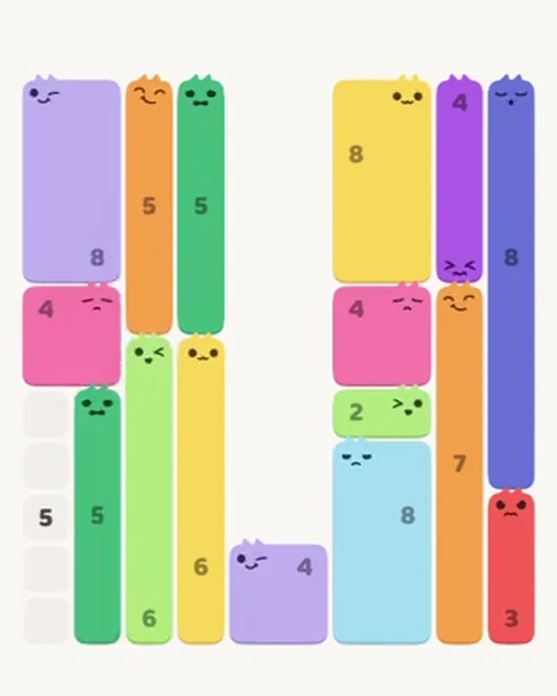 MeowBlock Level 76 after step 16, placing the 5-cell vertical block at the lower-left area