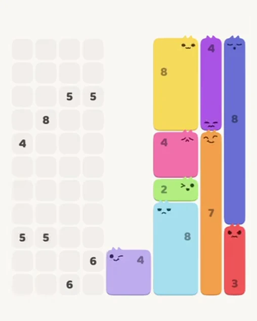 MeowBlock Level 76 after step 9, placing the 3-cell vertical block at the lower-right area
