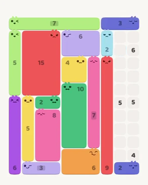MeowBlock Level 77 after step 17, placing the 3-cell horizontal block at the upper-right area