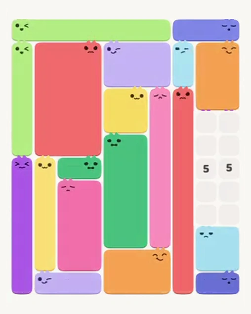 MeowBlock Level 77 after step 19, placing the 4-cell square block at the lower-right area