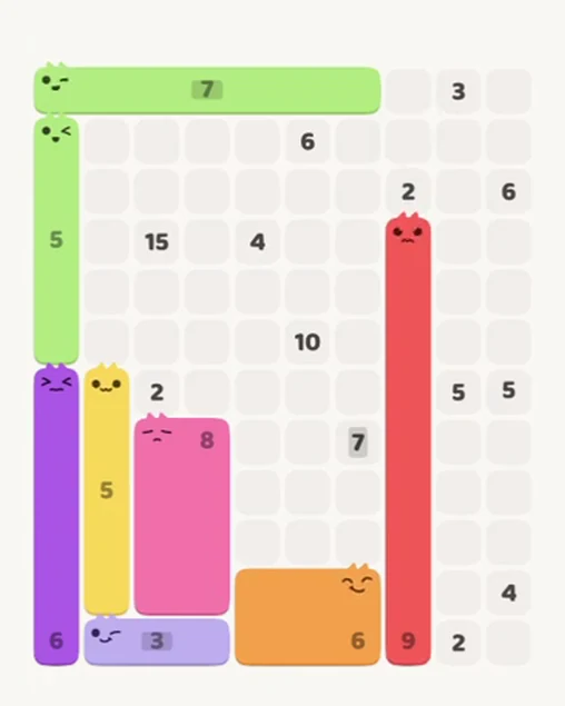 MeowBlock Level 77 after step 8, placing the 9-cell vertical block at the lower-right area