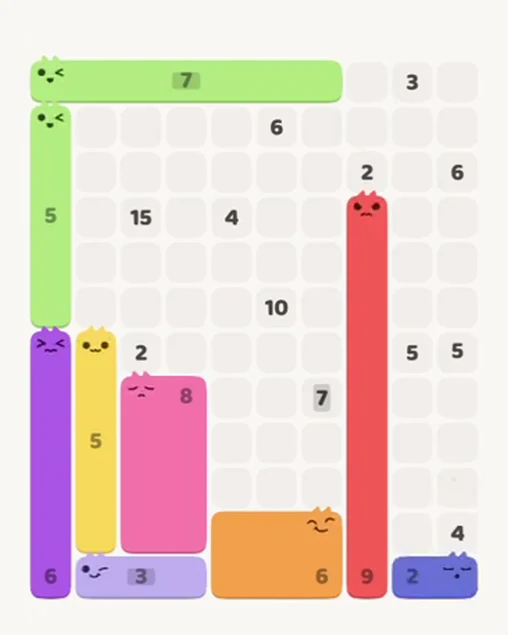 MeowBlock Level 77 after step 9, placing the 2-cell horizontal block at the lower-right area