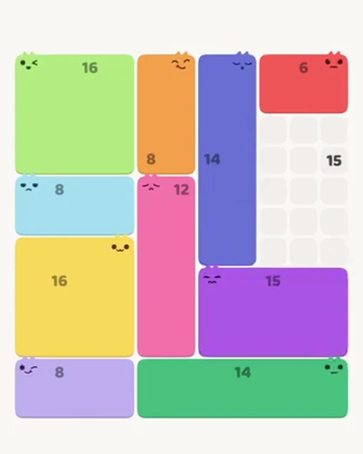 MeowBlock Level 78 after step 10, placing the 15-cell rectangular block at the lower-right area
