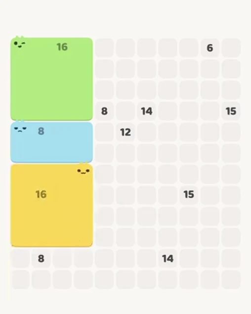 MeowBlock Level 78 after step 3, placing the 16-cell square block at the lower-left area