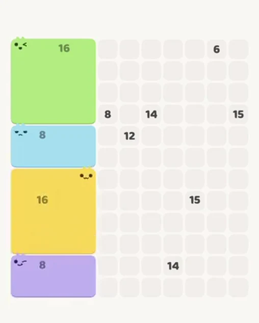 MeowBlock Level 78 after step 4, placing the 8-cell rectangular block at the lower-left area