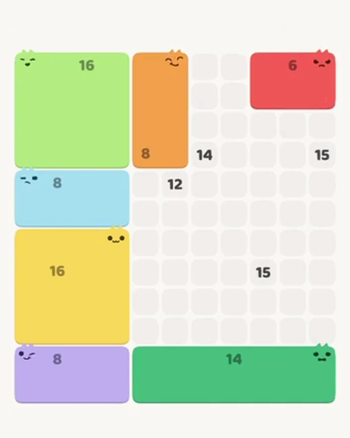 MeowBlock Level 78 after step 7, placing the 6-cell rectangular block at the upper-right area