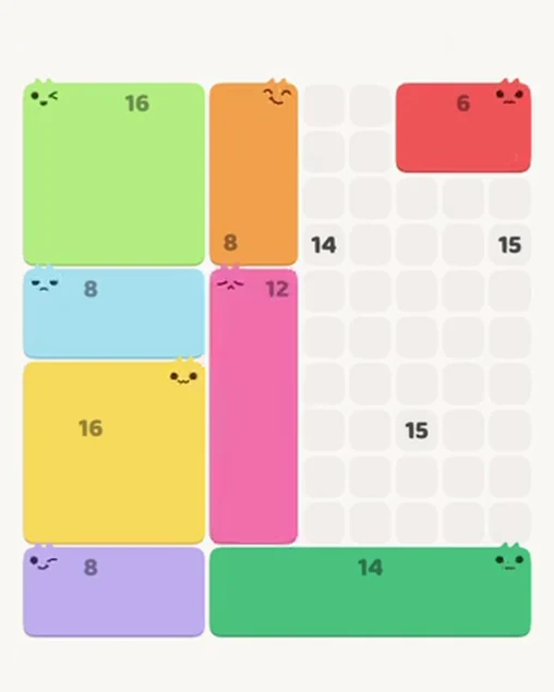 MeowBlock Level 78 after step 8, placing the 12-cell rectangular block at the middle center