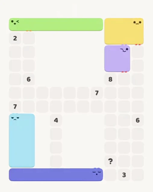 MeowBlock Level 79 after step 5, placing the 8-cell rectangular block at the lower-left area