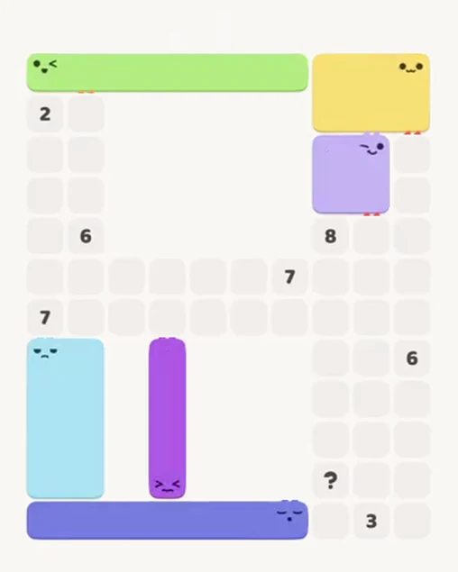 MeowBlock Level 79 after step 6, placing the 4-cell vertical block at the lower center