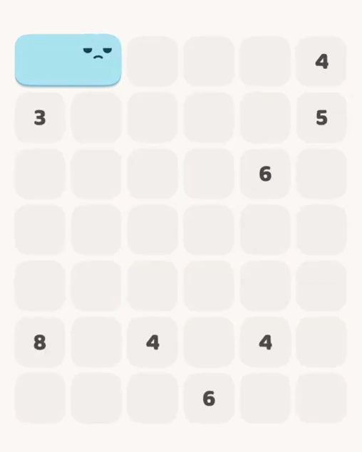MeowBlock Level 8 after step 1, placing the 2-cell horizontal block at the upper-left area