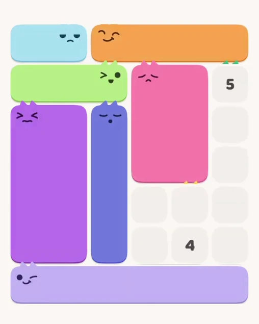 MeowBlock Level 8 after step 7, placing the 6-cell horizontal block at the lower center