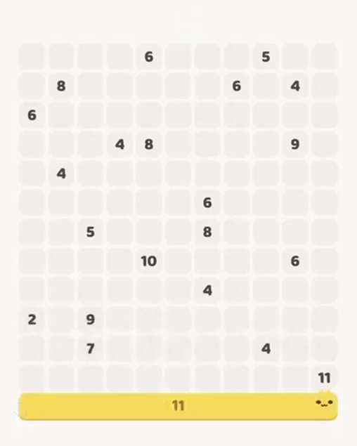 MeowBlock Level 80 after step 1, placing the 11-cell horizontal block at the lower center