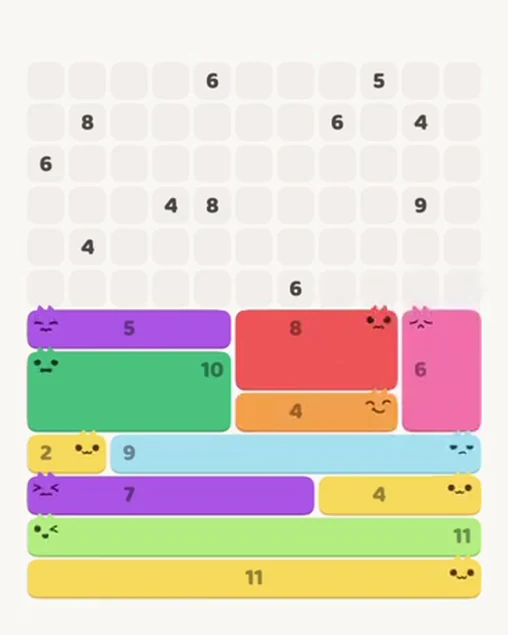 MeowBlock Level 80 after step 11, placing the 6-cell rectangular block at the middle-right area
