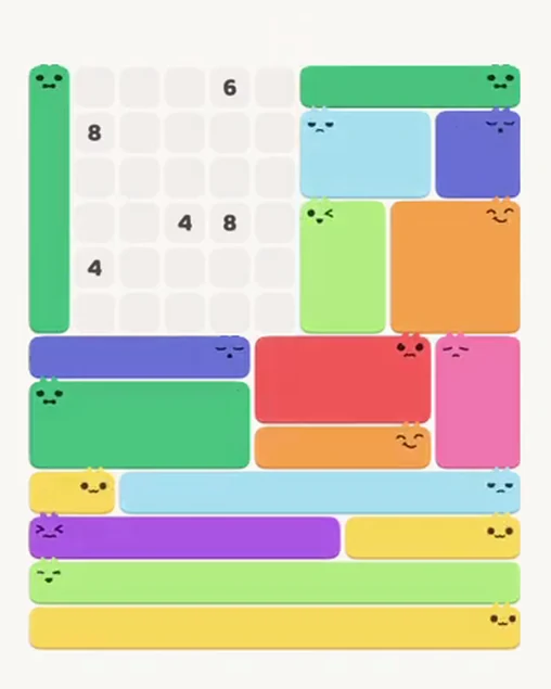 MeowBlock Level 80 after step 17, placing the 6-cell vertical block at the upper-left area