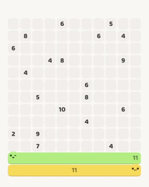 MeowBlock Level 80 after step 2, placing the 11-cell horizontal block at the lower center