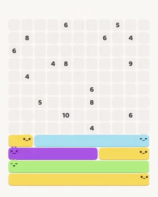 MeowBlock Level 80 after step 6, placing the 9-cell horizontal block at the lower center