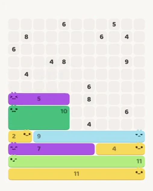 MeowBlock Level 80 after step 8, placing the 5-cell horizontal block at the middle-left area
