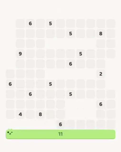 MeowBlock Level 81 after step 1, placing the 11-cell horizontal block at the lower center