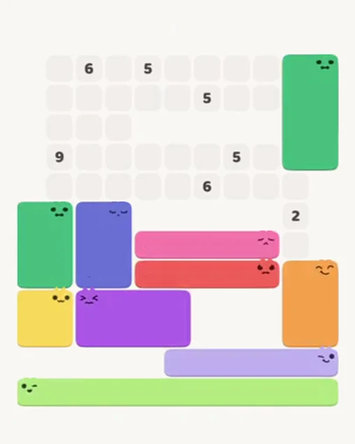 MeowBlock Level 81 after step 10, placing the 8-cell rectangular block at the upper-right area