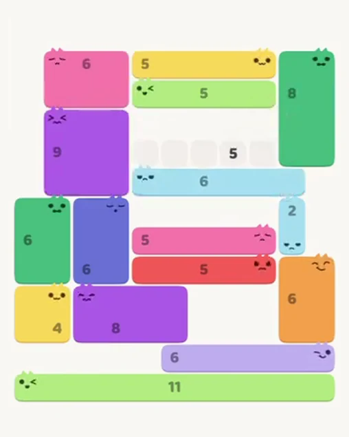 MeowBlock Level 81 after step 16, placing the 5-cell horizontal block at the middle center