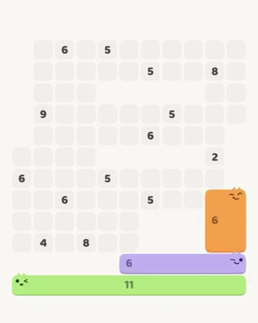 MeowBlock Level 81 after step 3, placing the 6-cell rectangular block at the lower-right area
