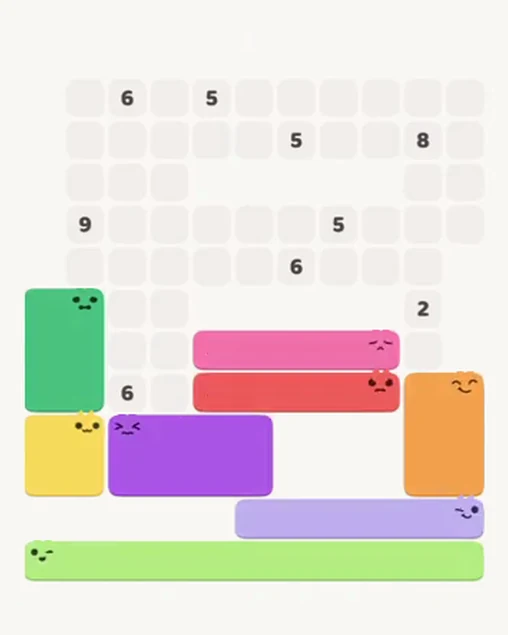 MeowBlock Level 81 after step 8, placing the 6-cell rectangular block at the middle-left area