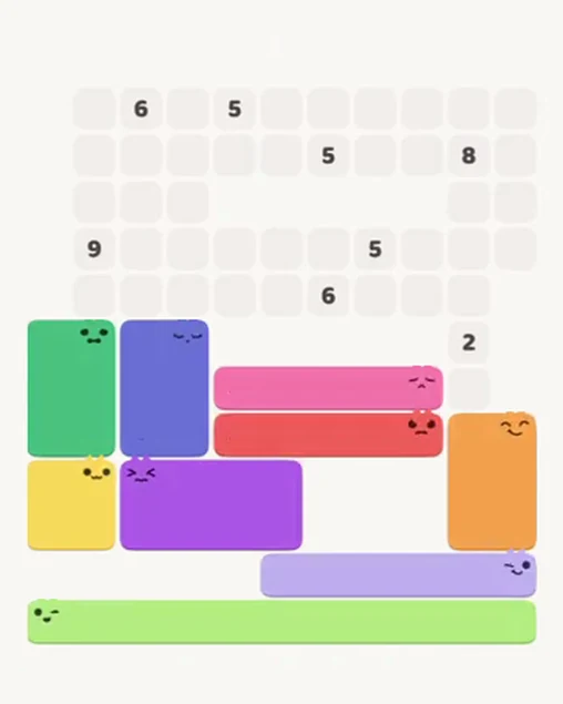 MeowBlock Level 81 after step 9, placing the 6-cell rectangular block at the middle-left area