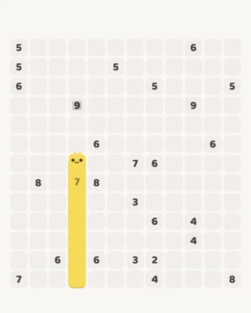 MeowBlock Level 82 after step 1, placing the 7-cell vertical block at the lower-left area