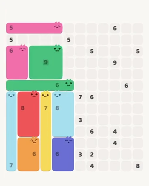 MeowBlock Level 82 after step 10, placing the 9-cell square block at the upper-left area