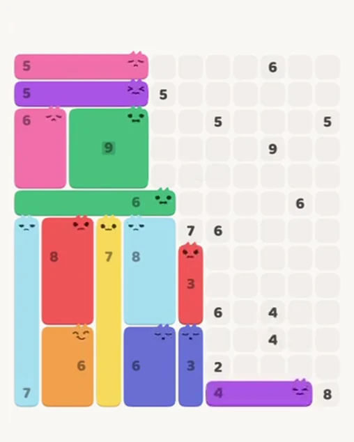 MeowBlock Level 82 after step 14, placing the 4-cell horizontal block at the lower-right area
