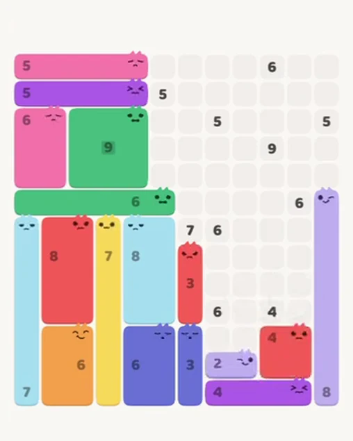 MeowBlock Level 82 after step 17, placing the 2-cell horizontal block at the lower-right area