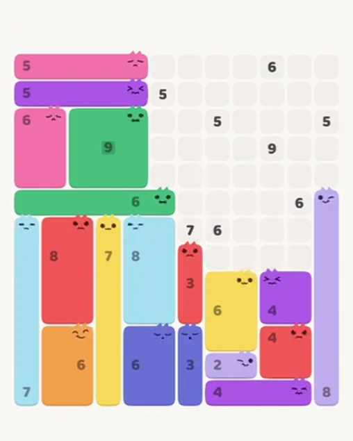 MeowBlock Level 82 after step 19, placing the 4-cell square block at the lower-right area