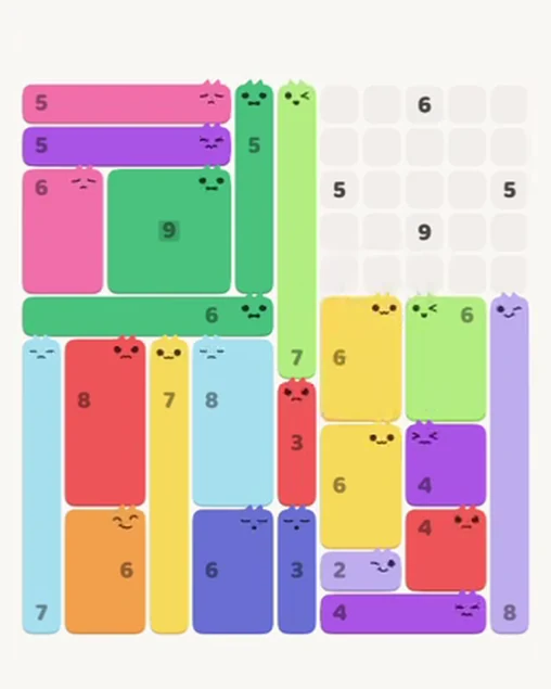 MeowBlock Level 82 after step 23, placing the 6-cell rectangular block at the middle-right area