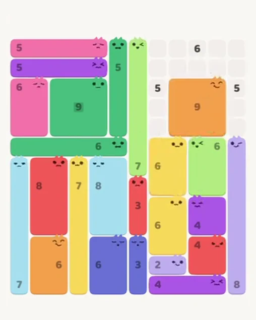 MeowBlock Level 82 after step 24, placing the 9-cell square block at the upper-right area