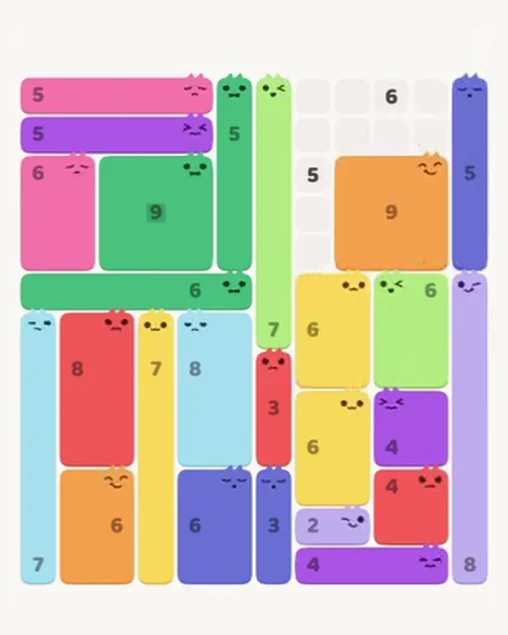 MeowBlock Level 82 after step 25, placing the 5-cell vertical block at the upper-right area
