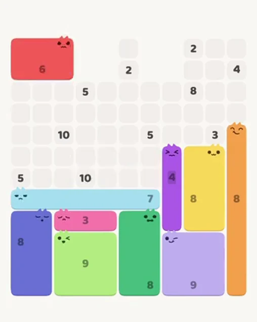 MeowBlock Level 83 after step 10, placing the 6-cell rectangular block at the upper-left area