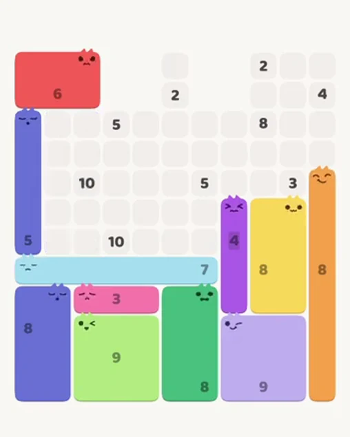 MeowBlock Level 83 after step 11, placing the 5-cell vertical block at the middle-left area