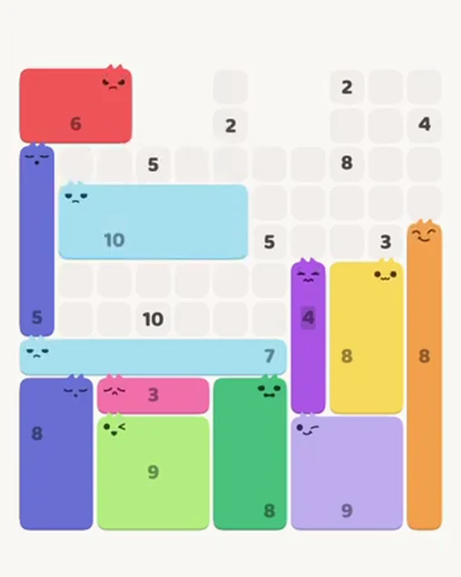 MeowBlock Level 83 after step 12, placing the 10-cell rectangular block at the middle center