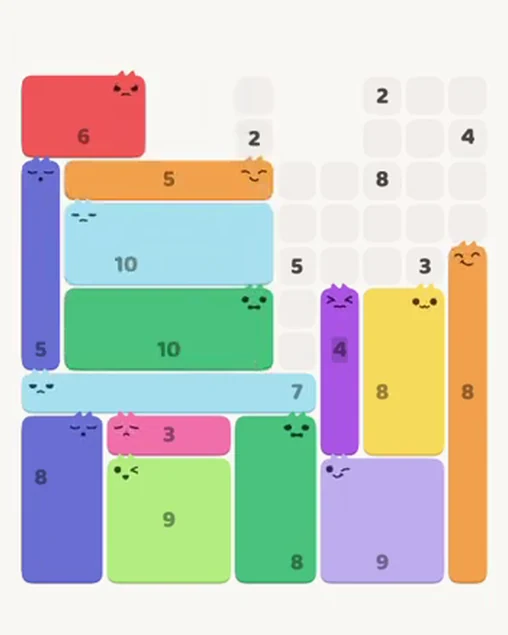 MeowBlock Level 83 after step 14, placing the 5-cell horizontal block at the upper center
