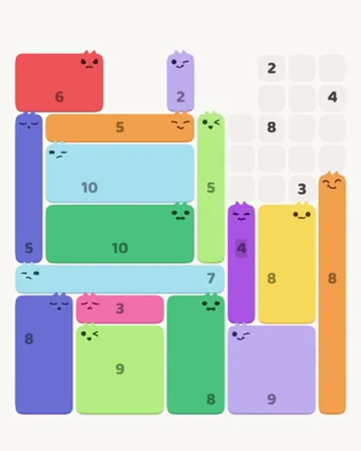 MeowBlock Level 83 after step 16, placing the 5-cell vertical block at the middle center