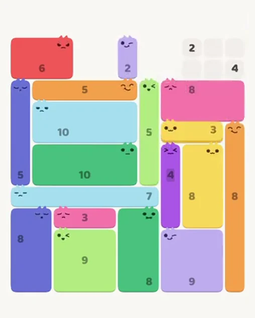 MeowBlock Level 83 after step 18, placing the 3-cell horizontal block at the middle-right area