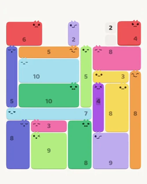 MeowBlock Level 83 after step 19, placing the 4-cell square block at the upper-right area