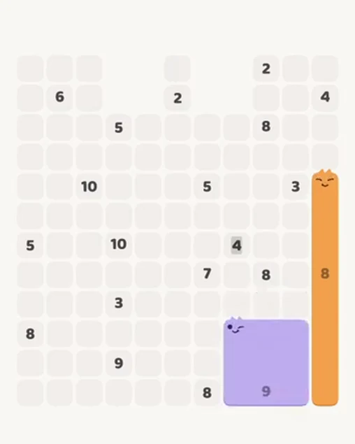 MeowBlock Level 83 after step 2, placing the 9-cell square block at the lower-right area