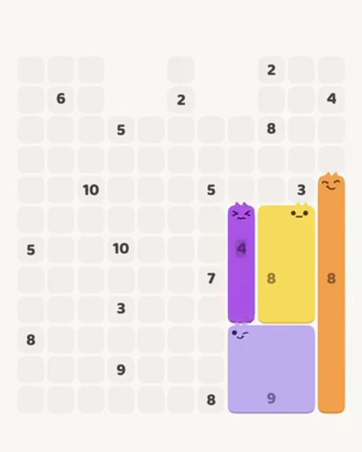 MeowBlock Level 83 after step 4, placing the 4-cell vertical block at the middle-right area