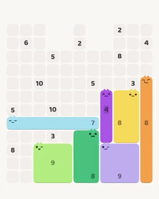MeowBlock Level 83 after step 7, placing the 9-cell square block at the lower center