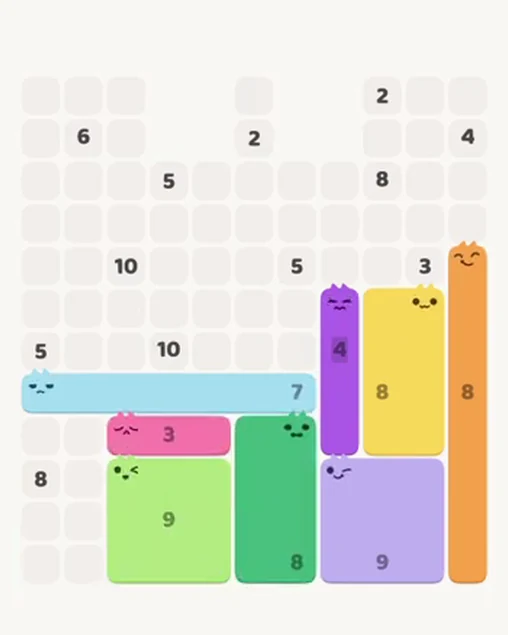 MeowBlock Level 83 after step 8, placing the 3-cell horizontal block at the lower center