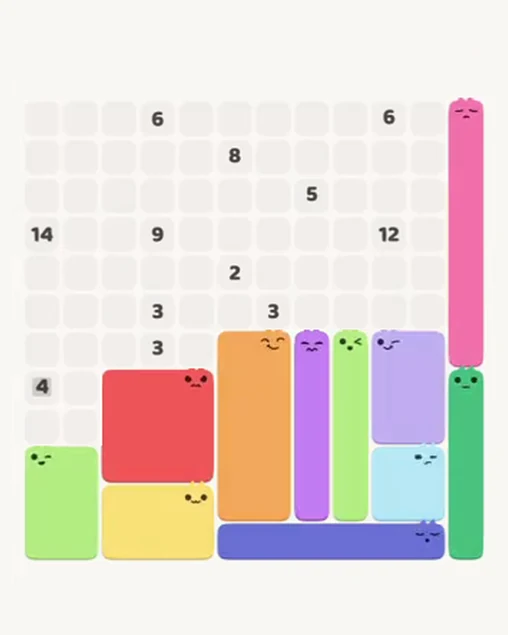 MeowBlock Level 84 after step 11, placing the 6-cell rectangular block at the lower-left area