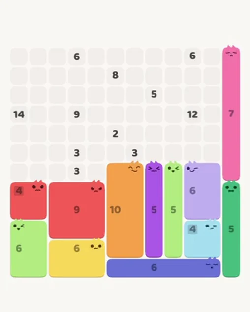 MeowBlock Level 84 after step 12, placing the 4-cell square block at the lower-left area